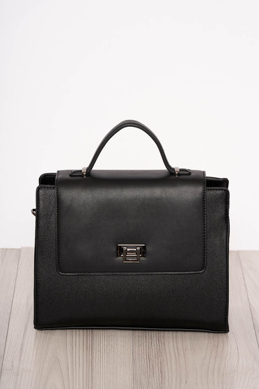 Black bag elegant faux leather short handle and long chain handle