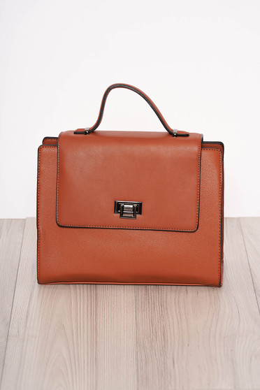 Brown bag elegant faux leather short handle and long chain handle