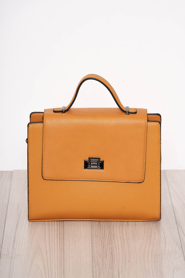 Yellow bag elegant faux leather short handle and long chain handle