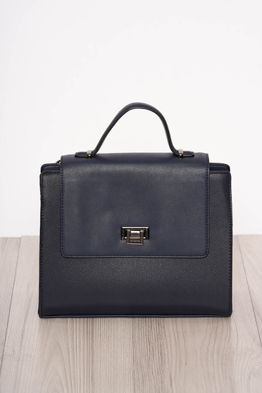 Bag darkblue elegant faux leather short handles