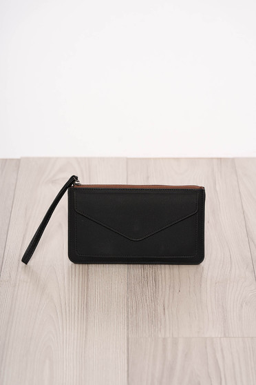 Black wallet faux leather zipper fastening one eyelet fastening
