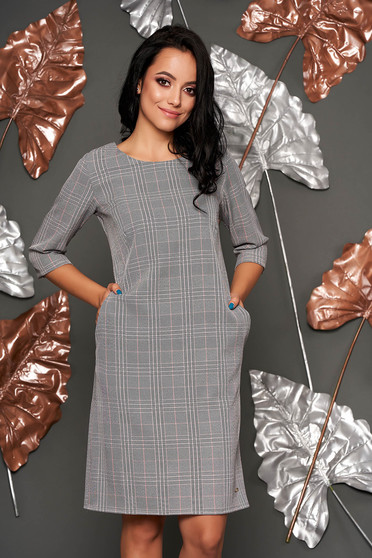 Lightpink dress daily a-line cloth thin fabric with chequers with pockets without clothing