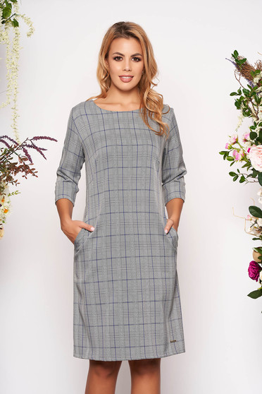 Blue dress daily a-line cloth thin fabric with chequers with pockets without clothing