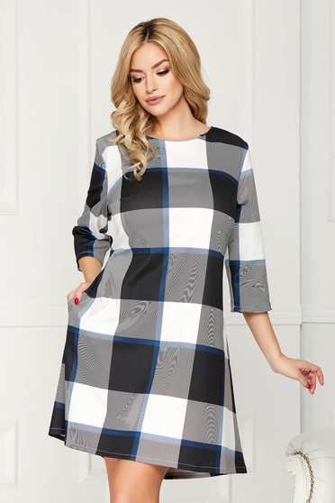 Darkblue dress casual daily short cut a-line with pockets with 3/4 sleeves without clothing