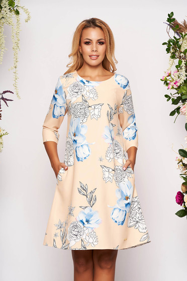 Yellow dress elegant short cut a-line with floral print with pockets without clothing