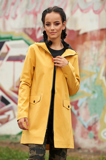 Mustard trenchcoat casual short cut long sleeve with pockets with inside lining