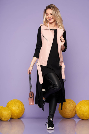Lightpink gilet casual faux leather sleeveless with pockets zipper fastening