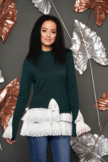 Green sweater casual with turtle neck asymmetrical long sleeve poplin, thin cotton
