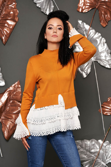 Mustard sweater casual with turtle neck asymmetrical long sleeve poplin, thin cotton