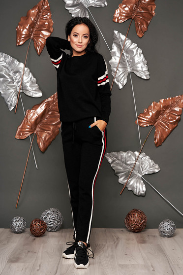 Black sport 2 pieces casual with trousers knitted fabric