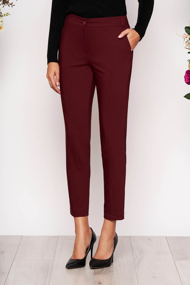 Burgundy trousers elegant conical long medium waist cloth with pockets