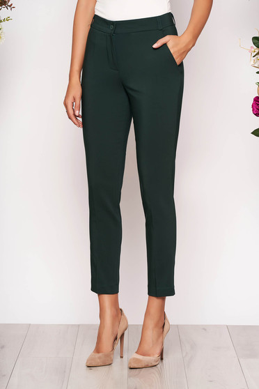 Darkgreen trousers elegant conical long medium waist cloth with pockets