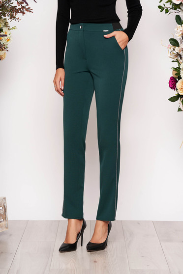 Darkgreen trousers elegant conical cloth with pockets with elastic waist metallic details