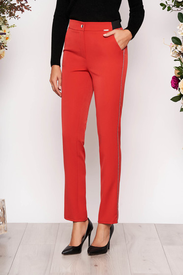 Coral trousers elegant conical cloth with pockets with elastic waist metallic details