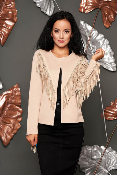 Cream cardigan casual long sleeved with easy cut thick fabric with fringes