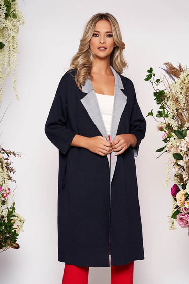 Darkblue cardigan casual long knitted fabric with easy cut