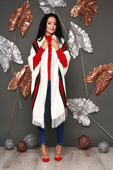 White cardigan casual knitted with fringes short sleeves long
