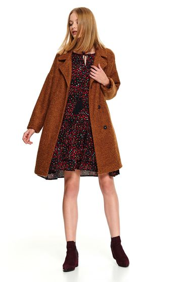 Peach casual flared coat with pockets and metal eyelets fastening