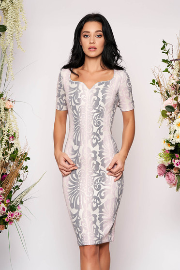 StarShinerS lightpink dress occasional midi pencil short sleeves back slit with floral print