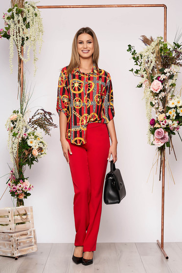 Red lady set elegant 2 pieces with trousers cotton with graphic details women`s shirt
