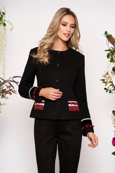Black jacket wool tented elegant blazer handmade applications