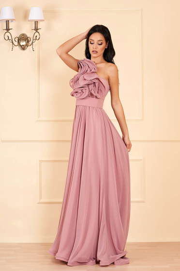 Ana Radu luxurious one shoulder from veil fabric with inside lining with ruffle details accessorized with tied waistband lightpurple dress