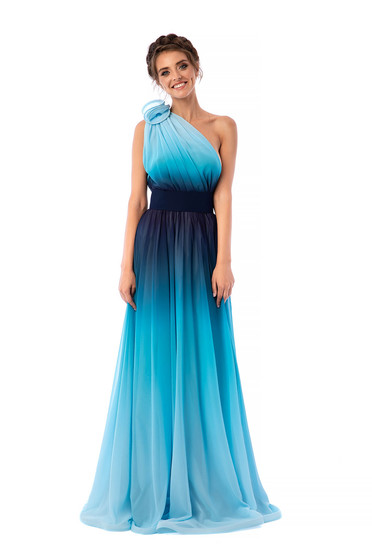 Ana Radu lightblue dress luxurious long one shoulder detachable cord airy fabric degrade