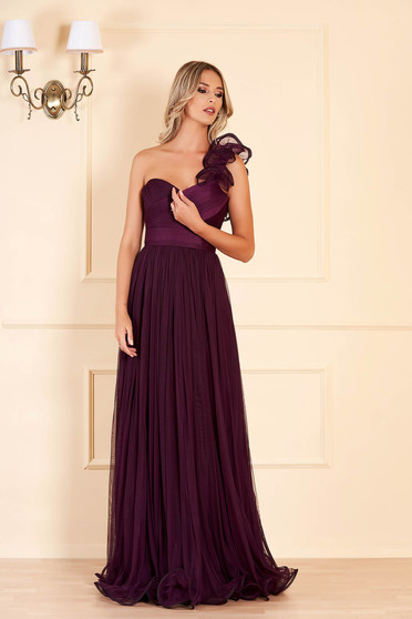 Ana Radu purple luxurious long dress from tulle with push-up cups flaring cut