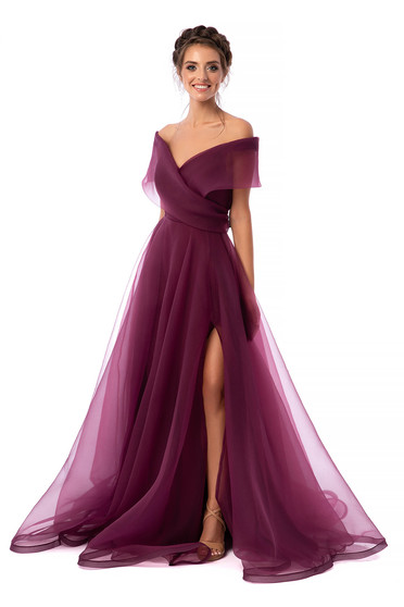 Ana Radu luxurious long cloche raspberry dress with naked shoulders and inside lining