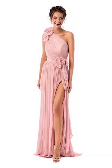 Ana Radu lightpink dress luxurious long cloche from veil fabric one shoulder with inside lining