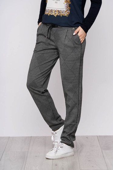Black trousers high waisted straight casual with laced details cloth
