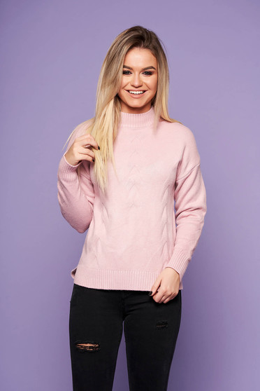 Lightpink casual sweater with easy cut knitted fabric long sleeve