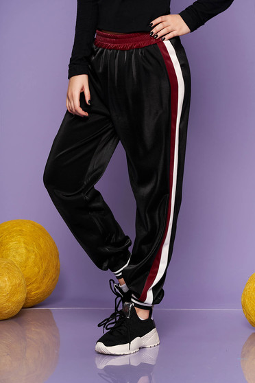 Burgundy casual trousers from shiny fabric with elastic waist