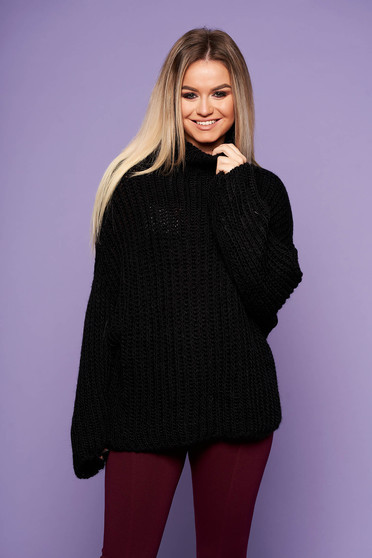 Black flared sweater knitted fabric long sleeved