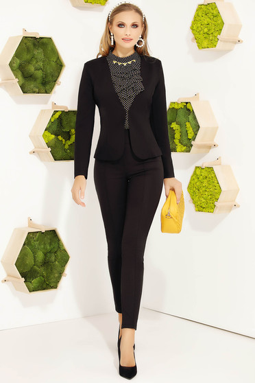 Black office tented jacket slightly elastic fabric with inside lining with padded shoulders