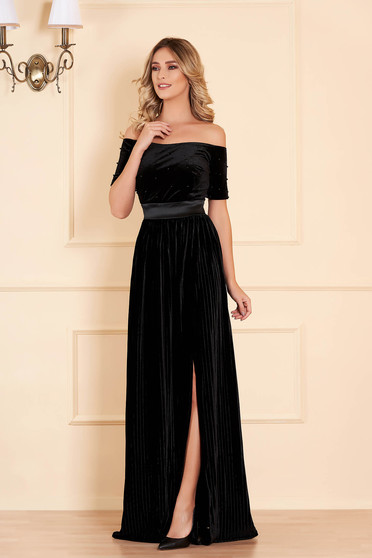 Dress black with pearls from velvet occasional cloche long