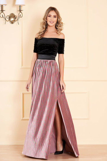 Dress lightpink with pearls from velvet occasional cloche long