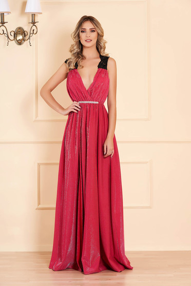 Dress pink evening dresses wrap around with deep cleavage from shiny fabric