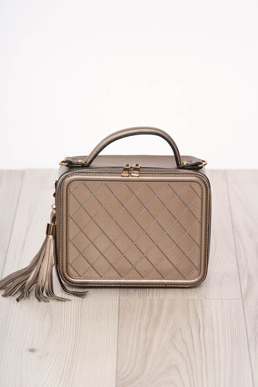 Bag silver zipper accessory with tassels ecological leather short handles