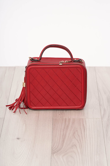 Bag red zipper accessory with tassels ecological leather short handles