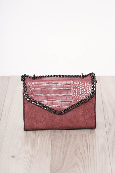 Bag pink long chain handle snake print design ecological leather zipper accessory