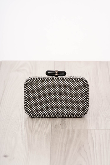 Bag black long chain handle with small beads embellished details buckle accessory occasional