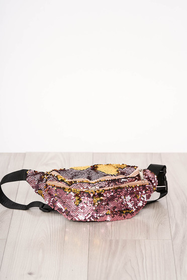 Bag pink zipper accessory with sequin embellished details long, adjustable handle