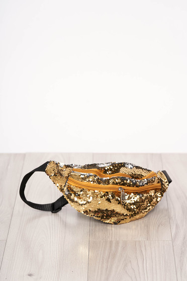 Bag gold zipper accessory with sequin embellished details long, adjustable handle