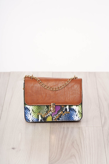 Bag blue with animal print long chain handle buckle accessory ecological leather