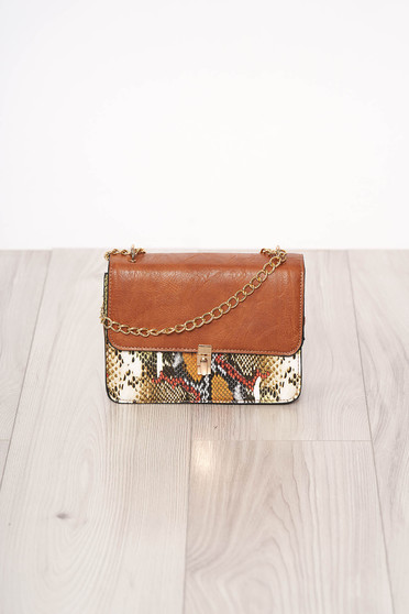 Bag khaki with animal print long chain handle buckle accessory ecological leather