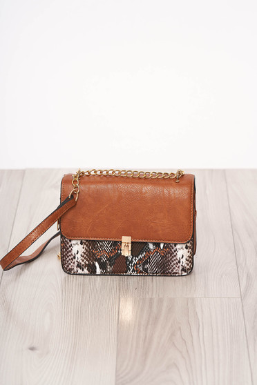 Bag brown with animal print long chain handle buckle accessory ecological leather