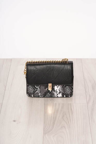 Bag black with animal print long chain handle buckle accessory ecological leather