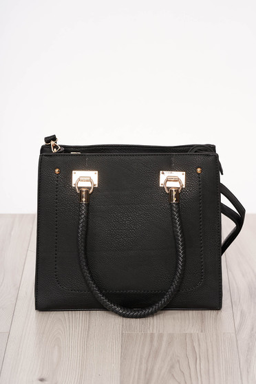 Bag black zipper accessory short handles ecological leather long, adjustable handle