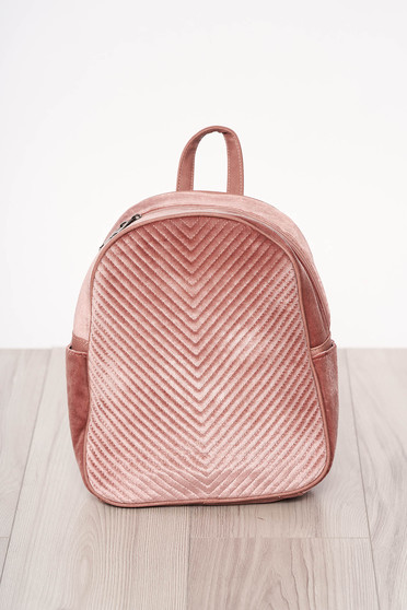 Backpacks pink zipper accessory from velvet long, adjustable handle short handles